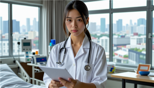 大学病院看護師が研修を受けてい20代女性看護師